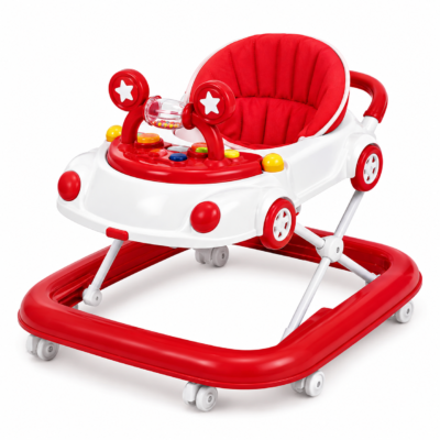 Multi-Functional Foldable Car-Themed Baby Walker with Rattles, Music & Push Handle (809)