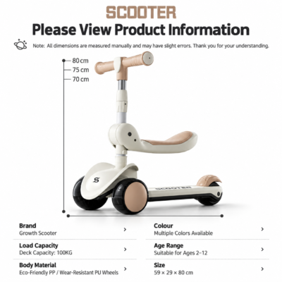 Growth Convertible Toddler Kick Scooter with Gravity-Sensing Steering & Foldable Design (669)