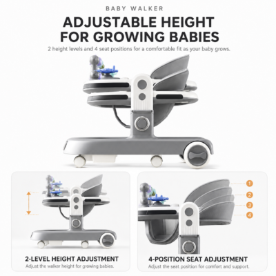 Adjustable Height Baby Activity Walker with Convertible Push-Behind Walk-Assist Mode (566)