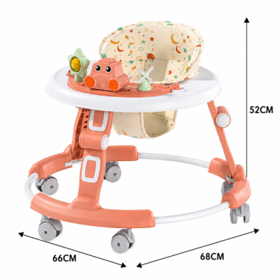Foldable Baby Walker with Musical Toy Tray & Patterned Cushioned Seat (409)