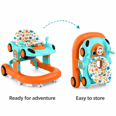 3-in-1 Foldable Car-Themed Baby Walker with Music Play Tray & Animal Print Seat (309)